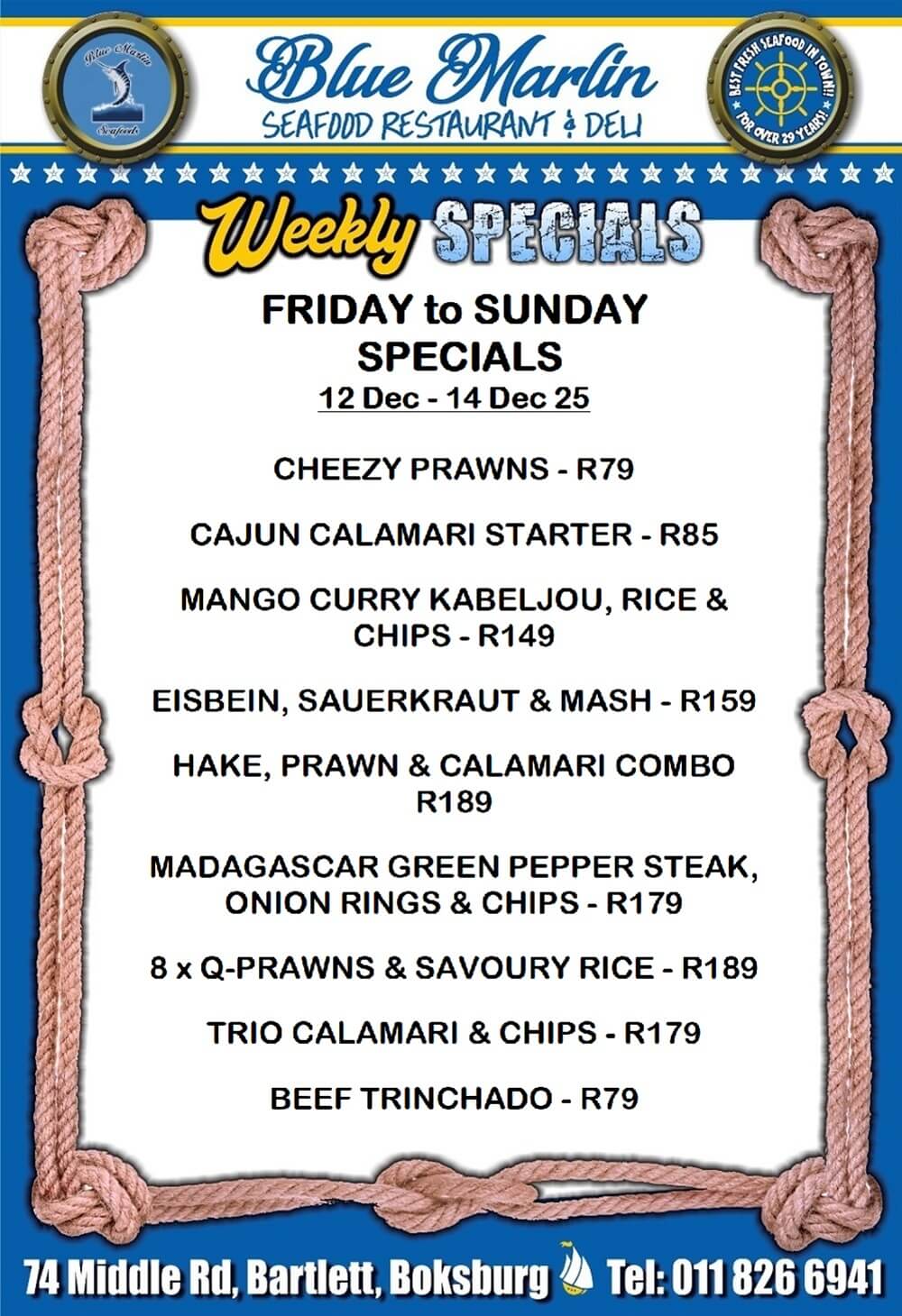 Blue Marlin Seafood Restaurant Boksburg Special Offers